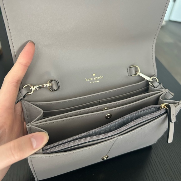 Kate Spade Owl Summer Saffiano Leather Clutch Crossbody Bag Cityscape Grey Taupe - Picture 3 of 4